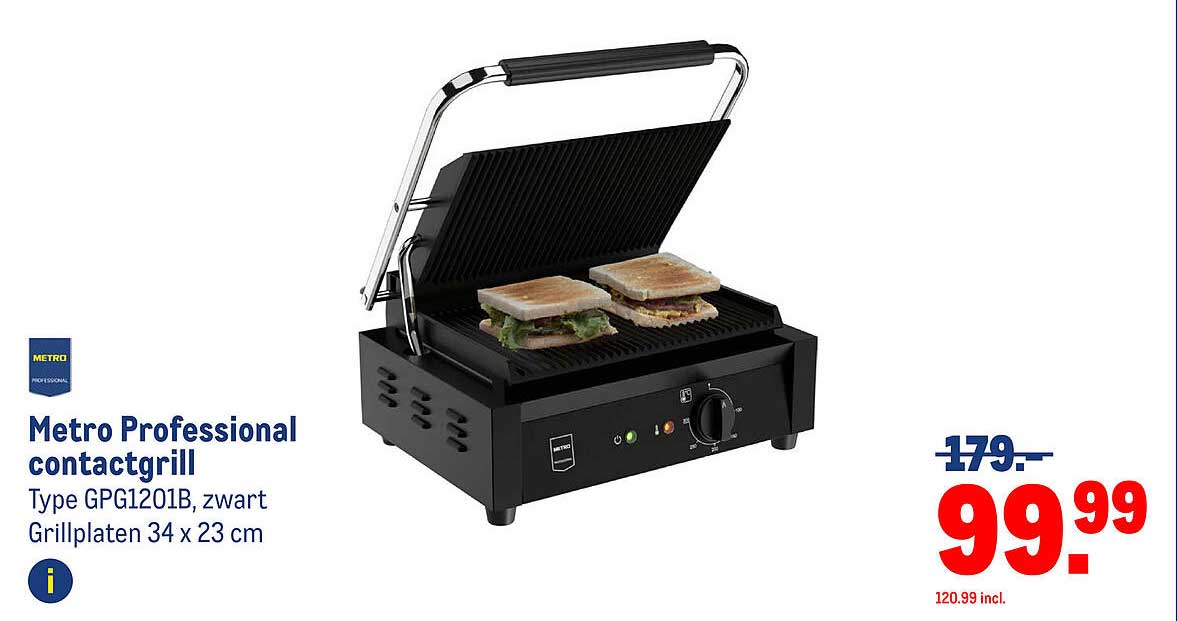 Metro Professional contactgrill Type GPG1201B, zwart