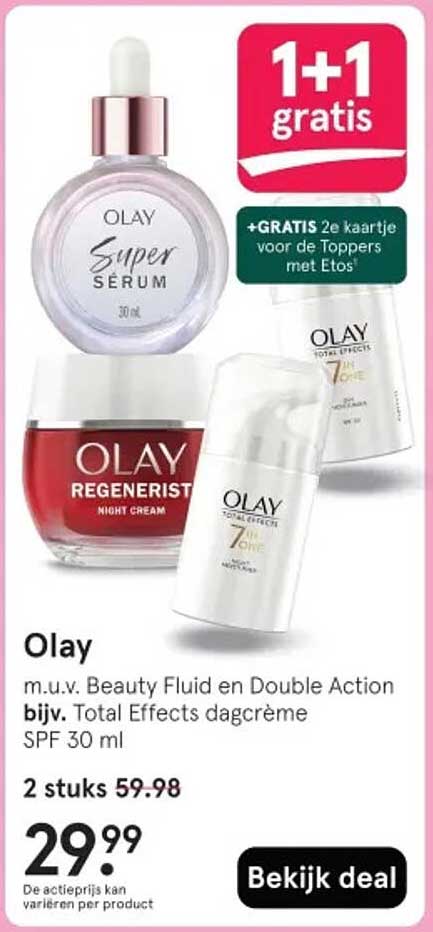 Olay m.u.v. Beauty Fluid en Double Action bijv. Total Effects dagcrème SPF 30 ml