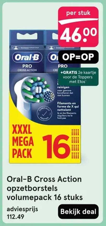 Oral-B Cross Action opzetborstels volumepack 16 stuks