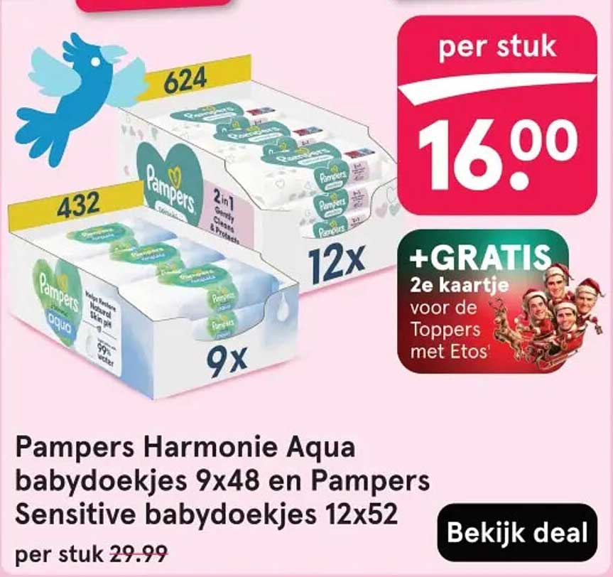 Pampers Harmonie Aqua babydoekjes 9x48 en Pampers Sensitive babydoekjes 12x52
