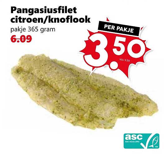 Pangasiusfilet citroen/knoflook pakje 365 gram