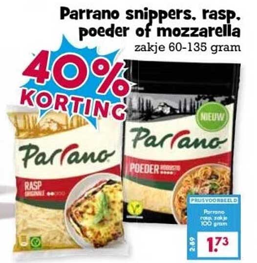 Parrano snippers, rasp, poeder of mozzarella zakje 60-135 gram