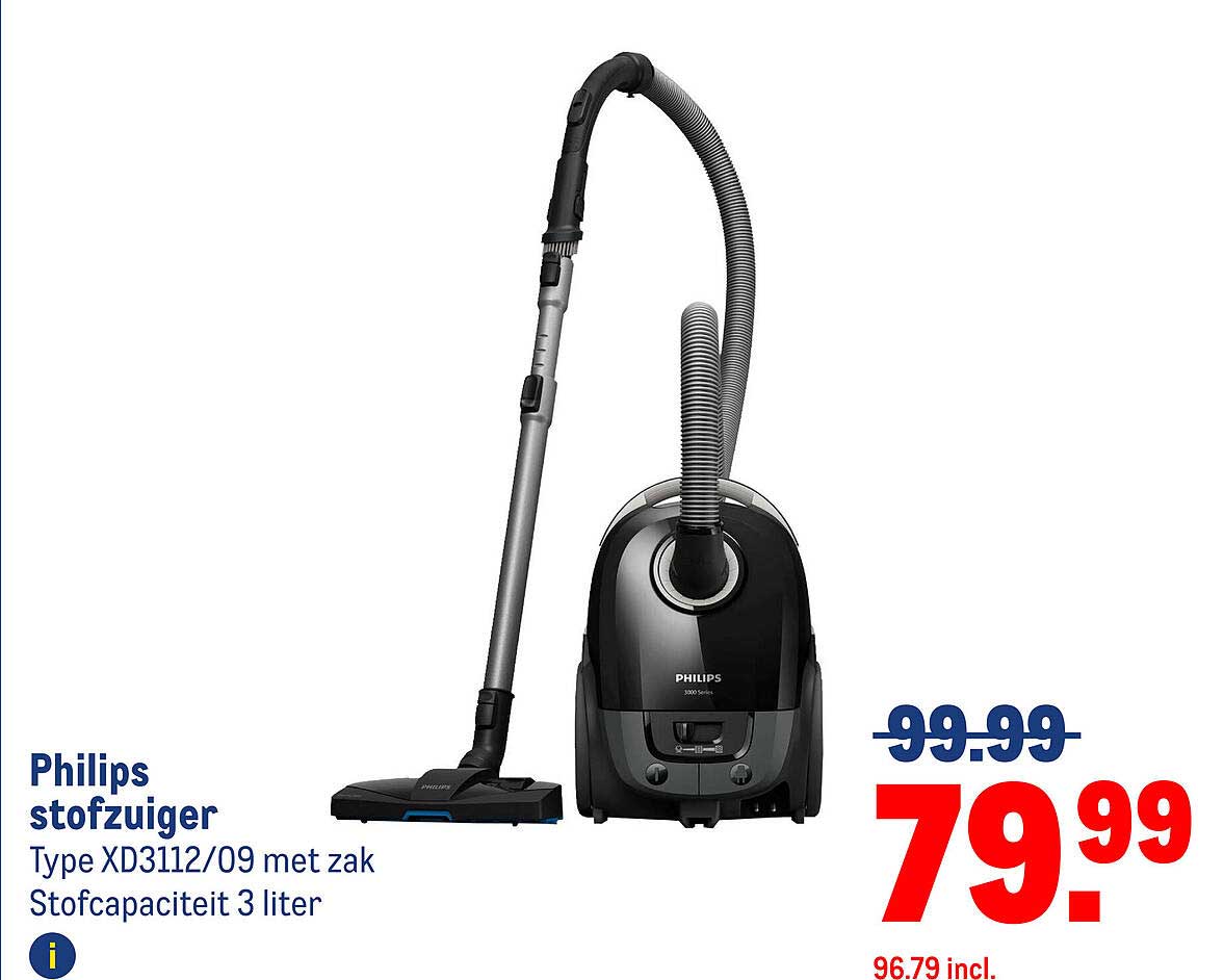 Philips stofzuiger Type XD3112/09 met zak Stofcapaciteit 3 liter