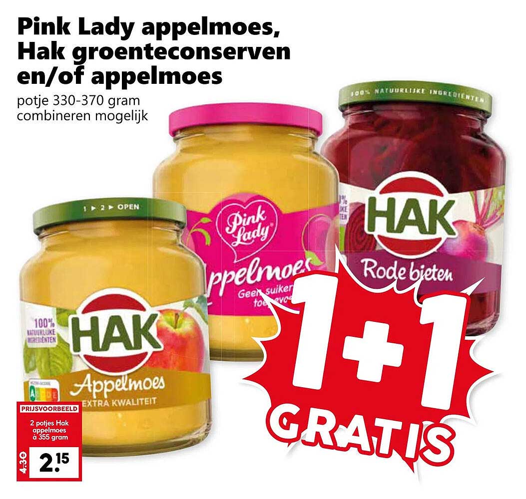 Pink Lady appelmoes, Hak groenteconserven en/of appelmoes 1+1 gratis
