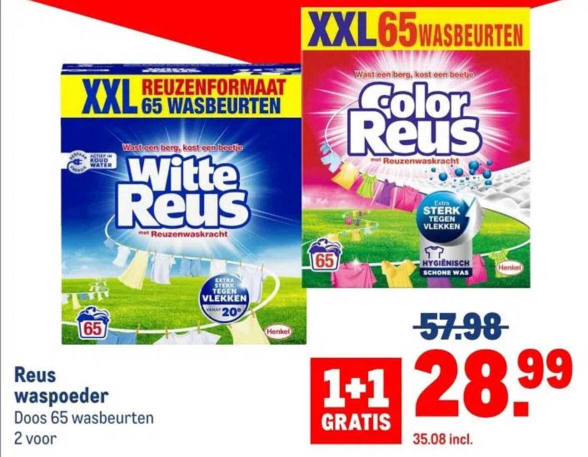 Reus waspoeder Doos 65 wasbeurten 2 voor
