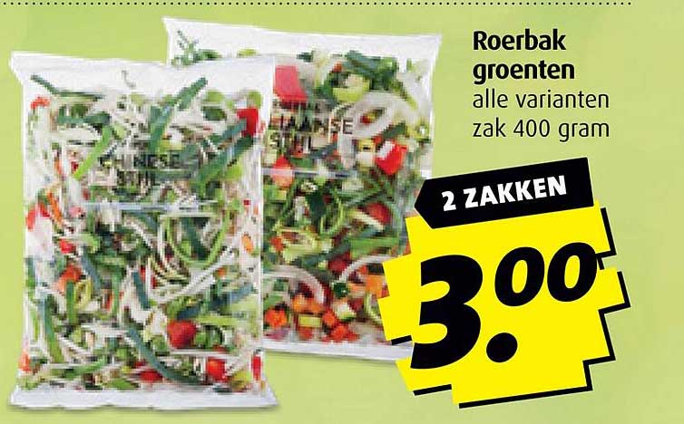 Roerbakgroenten alle varianten zak 400 gram