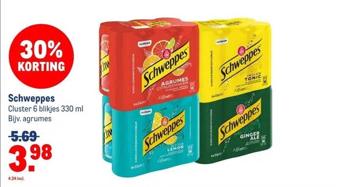 Schweppes Cluster 6 blikjes 330 ml Bijv. agrumes