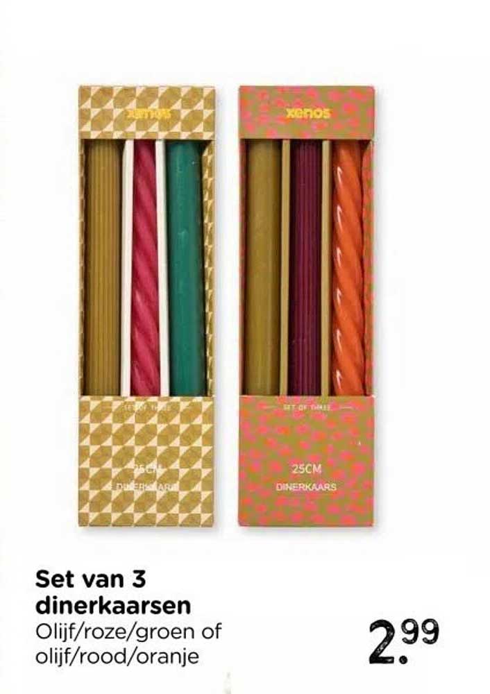 Set van 3 dinerkaarsen