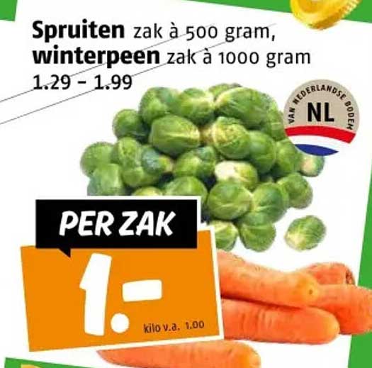 Spruiten zak à 500 gram, winterpeen zak à 1000 gram