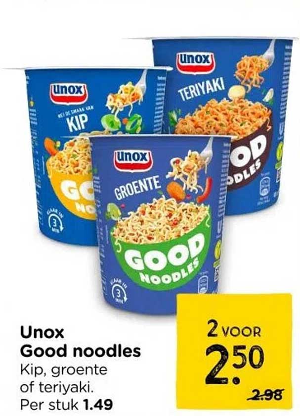 Unox Good noodles, Kip, groente of teriyaki.