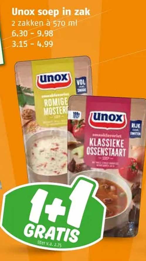 Unox soep in zak 2 zakken à 570 ml 6.30 - 9.98 3.15 - 4.99