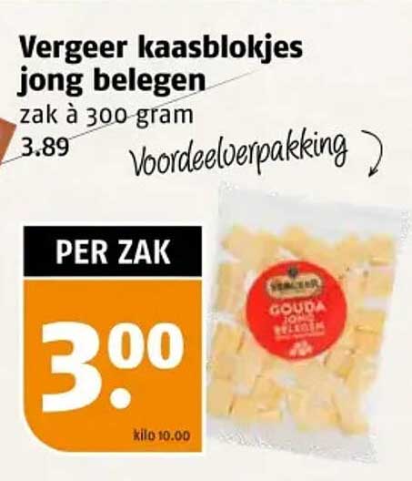 Vergheer kaasblokjes jong belegen zak à 300 gram