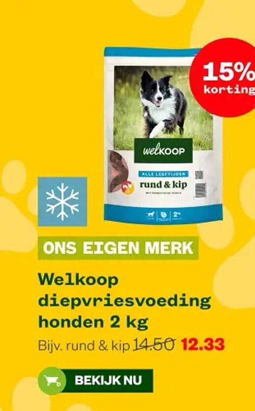 Welkoop diepvriesvoeding honden 2 kg