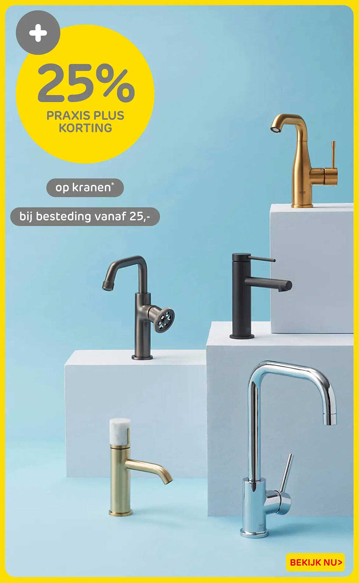 25% Praxis Plus korting op kranen* bij besteding vanaf 25,-