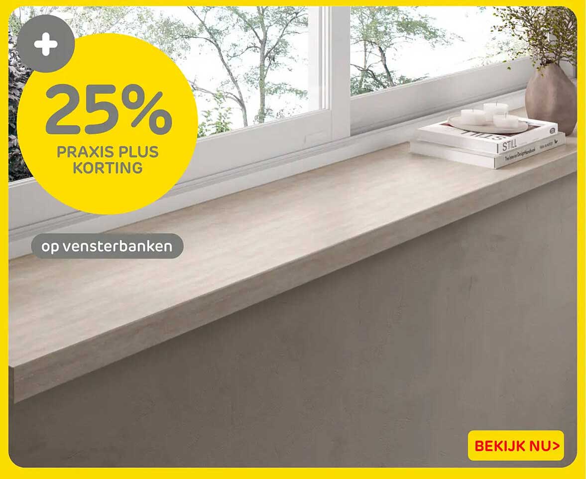 25% Praxis Plus korting op vensterbanken