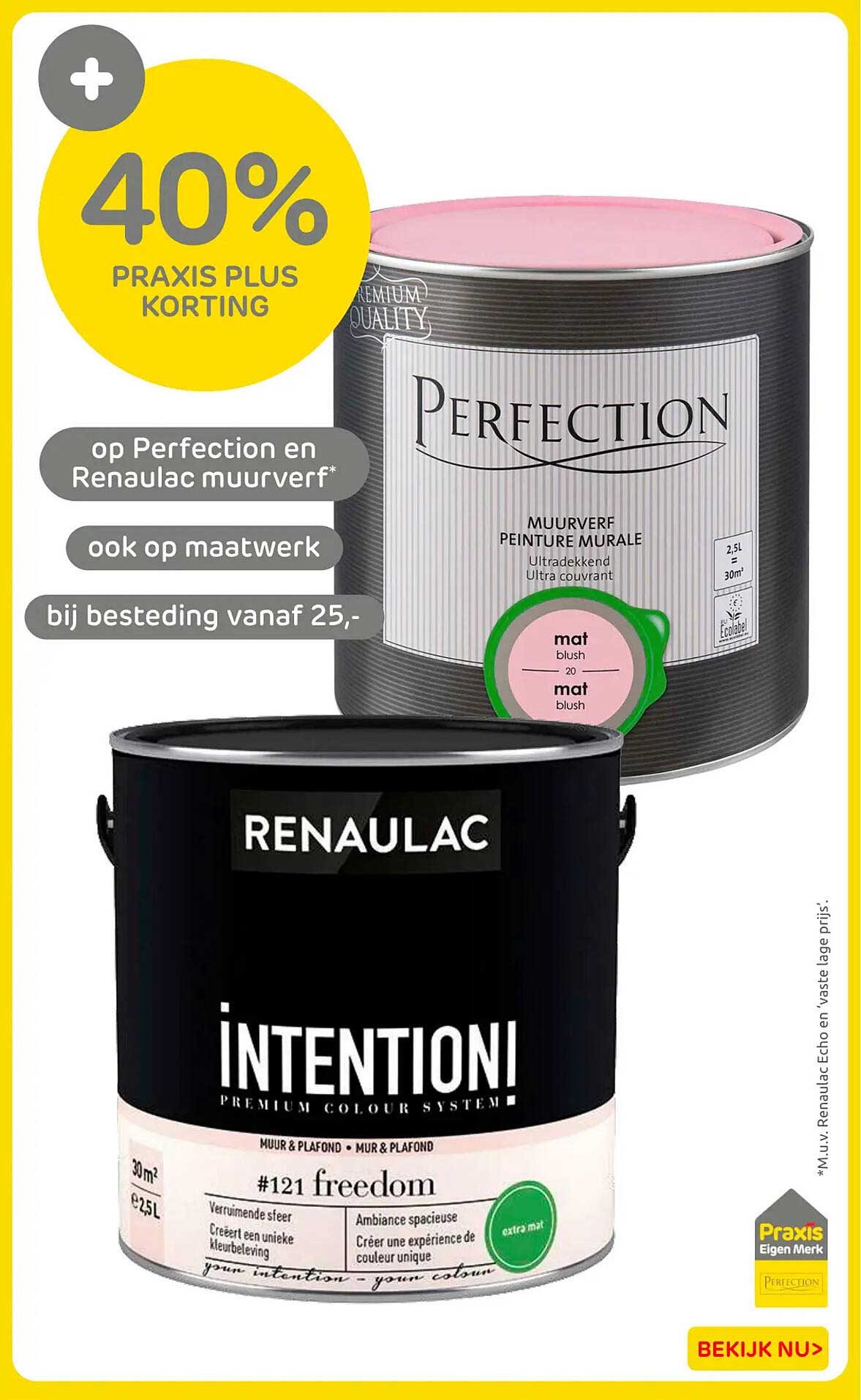 40% Praxis Plus korting op Perfection en Renaulac muurverf
