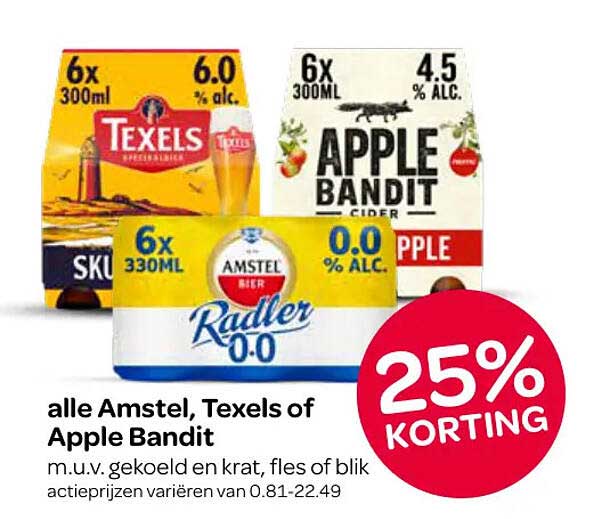 alle Amstel, Texels of Apple Bandit 25% KORTING