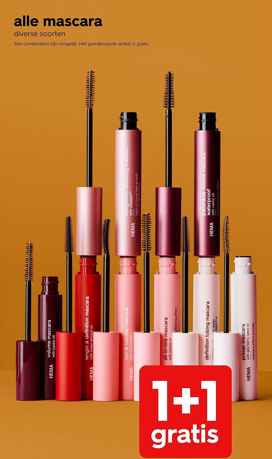 alle mascara diverse soorten 1+1 gratis