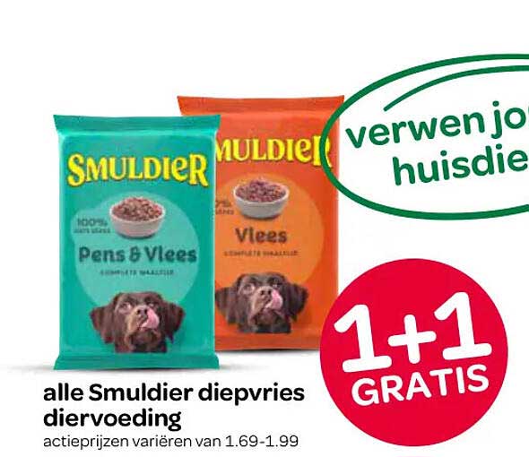 alle Smuldier diepvries diervoeding 1+1 GRATIS