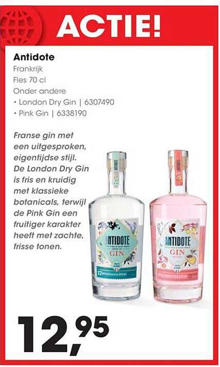 Antidote Frankrijk Fles 70 cl Onder andere London Dry Gin | 6307490 Pink Gin | 6338190