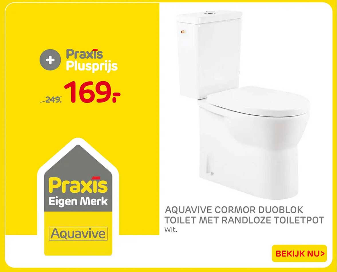 AQUAVIVE CORMOR DUOBLOK TOILET MET RANDLOZE TOILETPOT Wit.