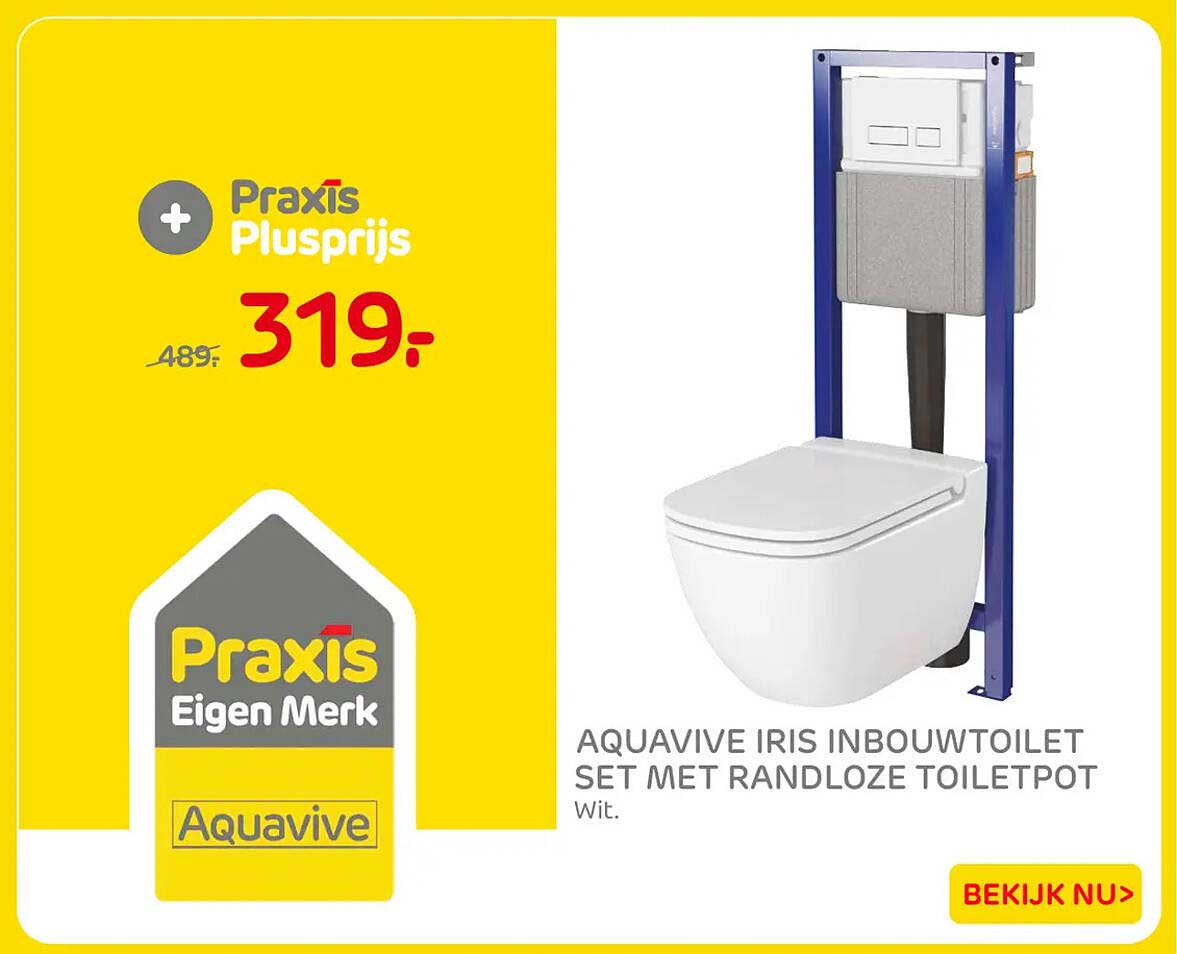 Aquavive Iris inbouwtoilet set met randloze toiletpot Wit.
