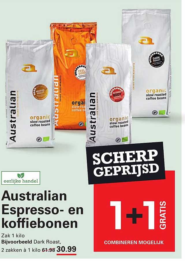 Australian Espresso- en koffiebonen 1+1 GRATIS