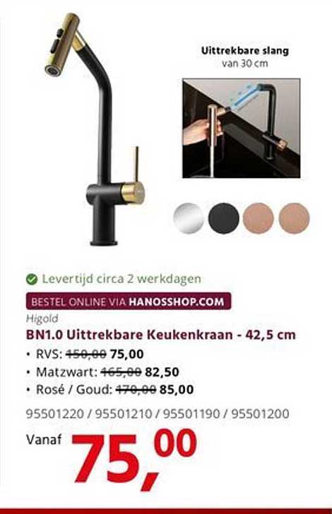 BN10 Uittrekbare Keukenkraan - 42,5 cm