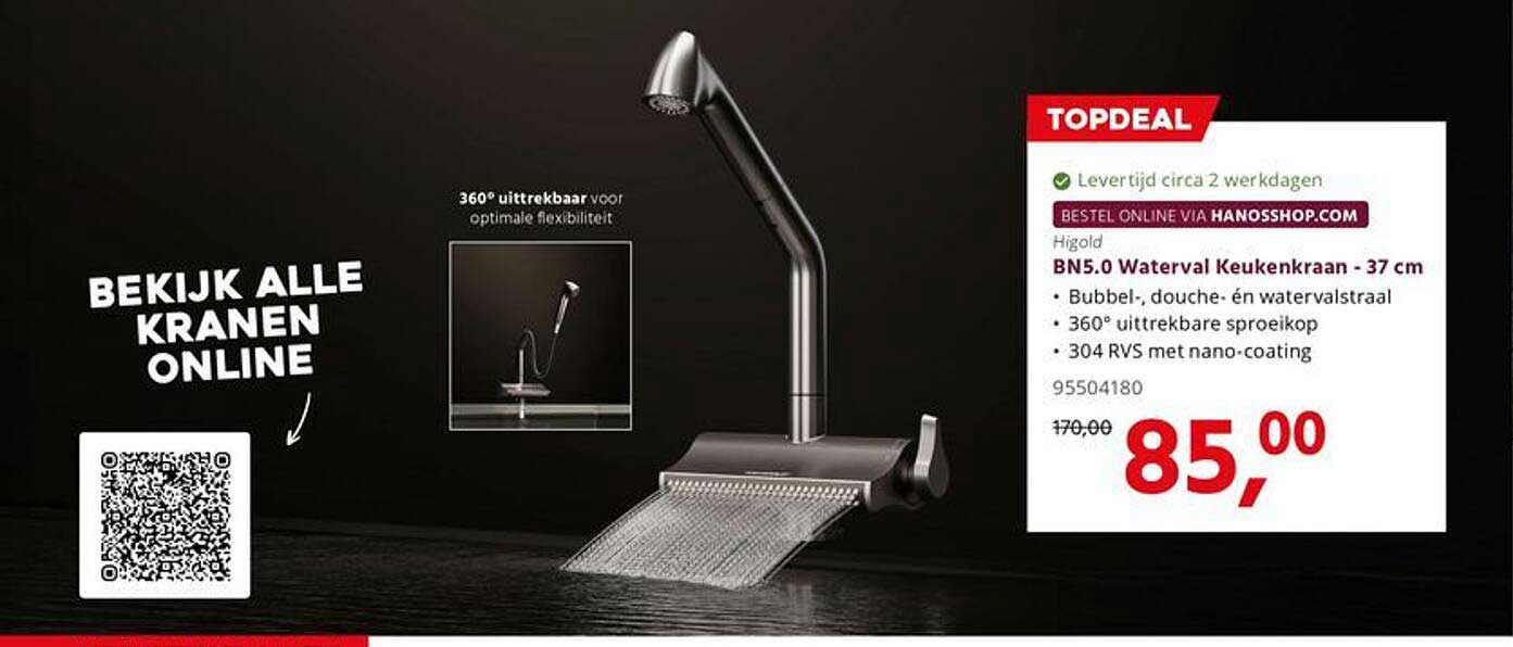 BN5.0 Waterval Keukenkraan - 37 cm