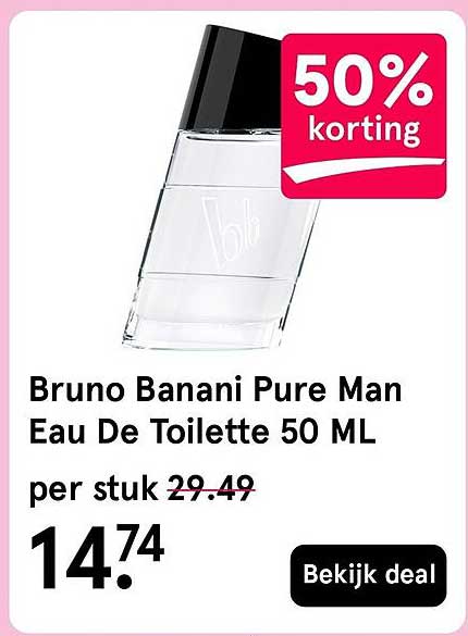 Bruno Banani Pure Man Eau De Toilette 50 ML per stuk 50% korting