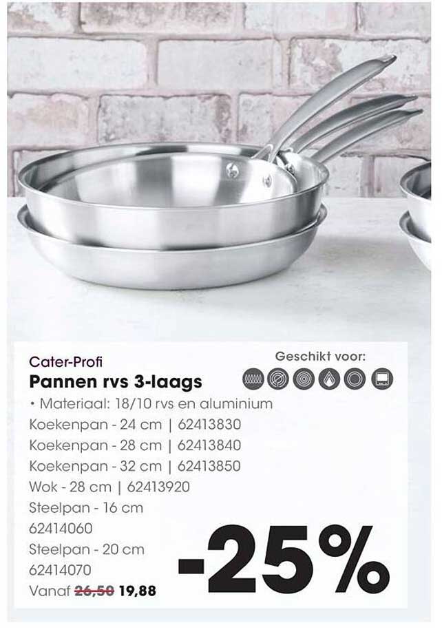 Cater-Profi Pannen rvs 3-laags -25%