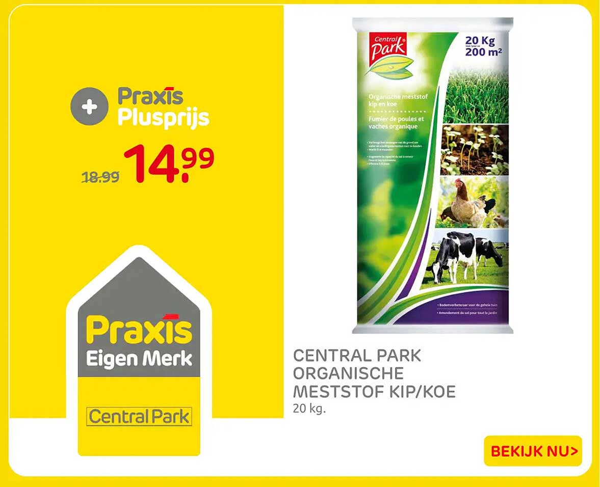 Central Park Organische meststof kip/koe 20 kg. Praxis Plusprijs