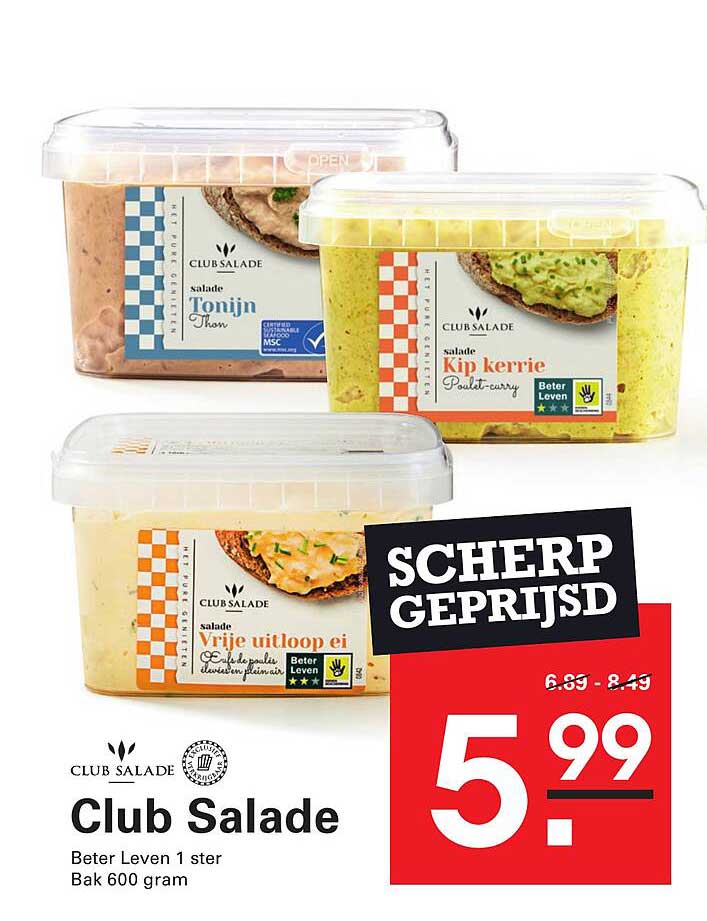 Club Salade Beter Leven 1 ster Bak 600 gram SCHERP GEPRIJSD