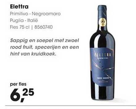 Eletra Primitivo - Negroamaro Puglia - Italië Fles 75 cl | 8560740