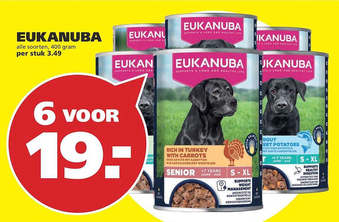 EUKANUBA alle soorten, 400 gram per stuk 3.49 6 voor 19.-