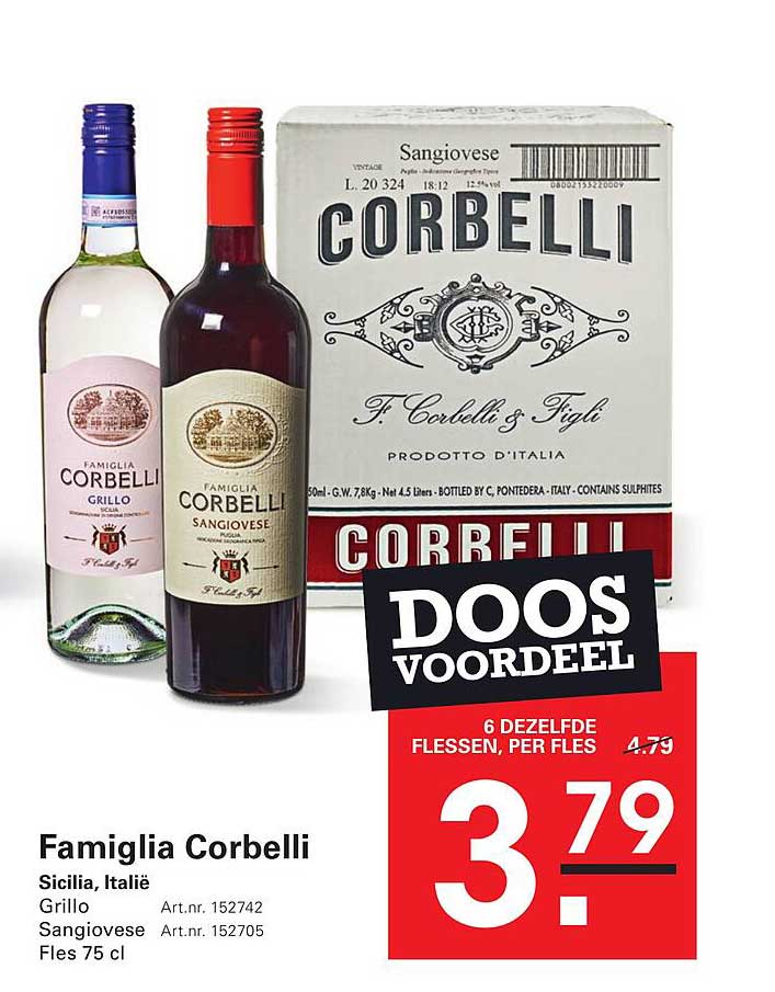 Famiglia Corbelli Doos Voordeel 6 dezelfde flessen, per fles