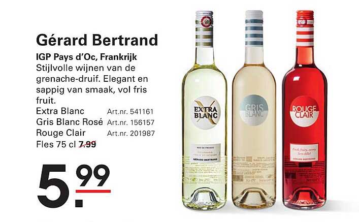 Gérard Bertrand IGP Pays d’Oc, Frankrijk Extra Blanc Gris Blanc Rosé Rouge Clair Fles 75 cl