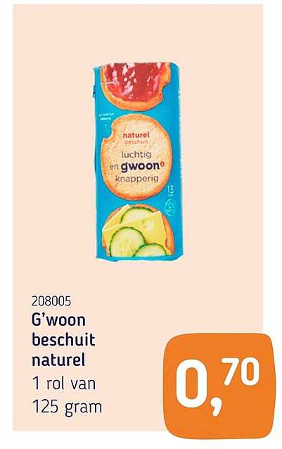 G'woon beschuit naturel 1 rol van 125 gram