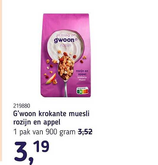 G’woon krokante muesli rozijn en appel
