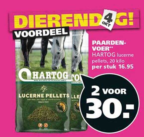HARTOG lucerne pellets, 20 kilo per stuk 16.95 2 voor 30.-