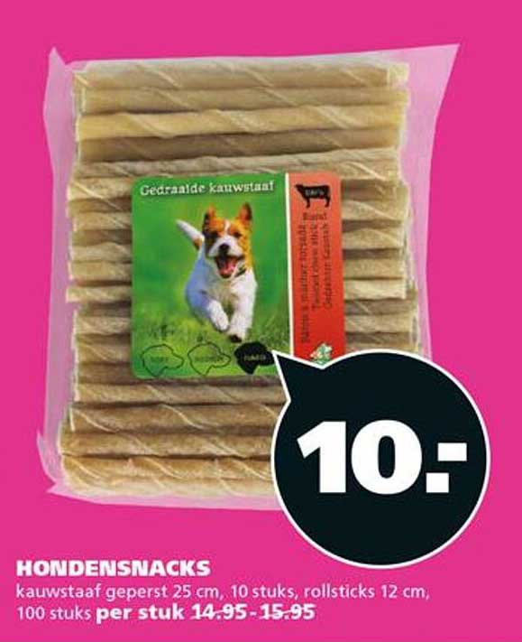 HONDENSNACKS kauwstaaf geperst 25 cm, 10 stuks, rollsticks 12 cm, 100 stuks per stuk 14.95-15.95