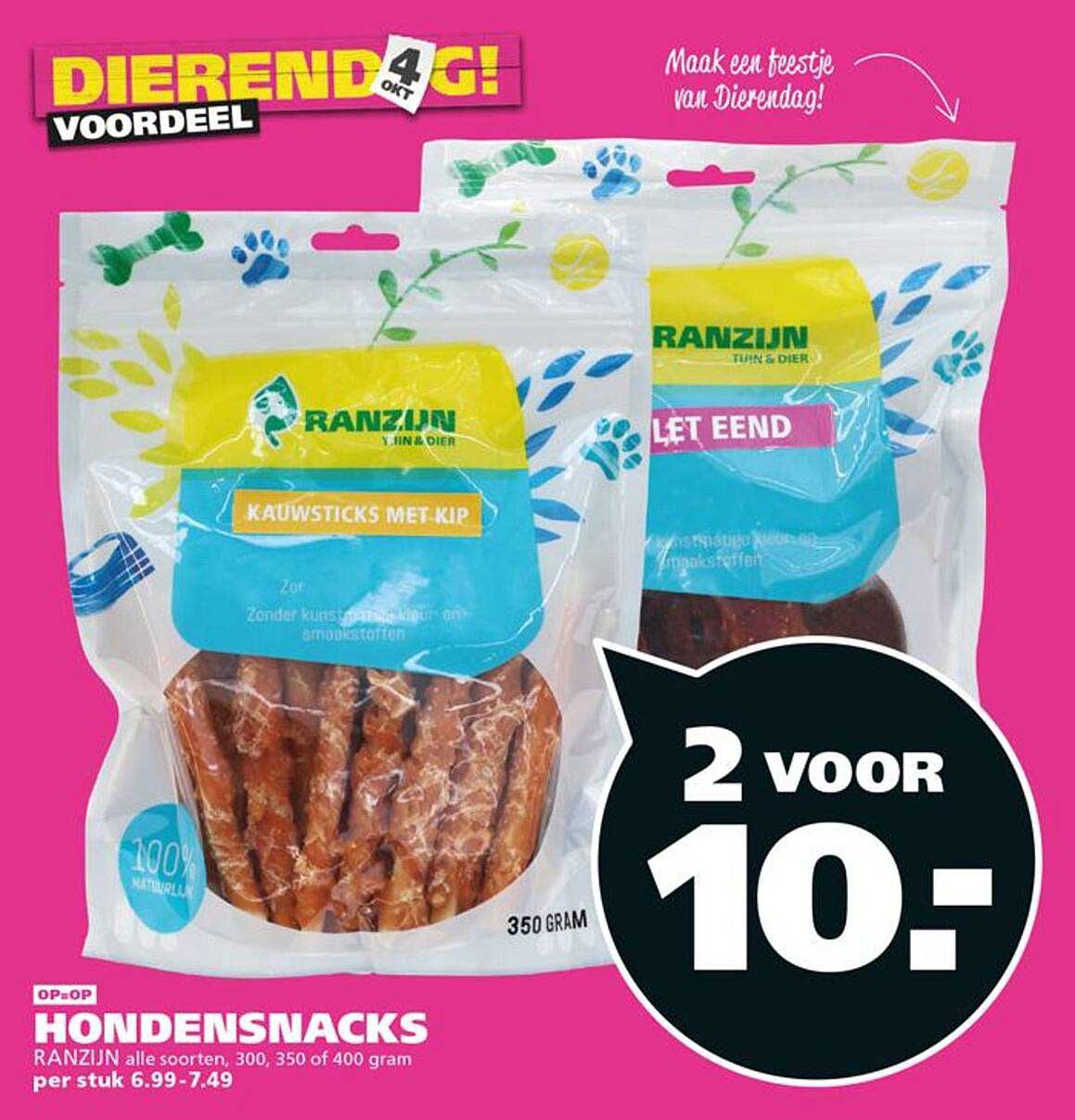 HONDENSNACKS RANZIJN alle soorten, 300, 350 of 400 gram 2 voor 10-