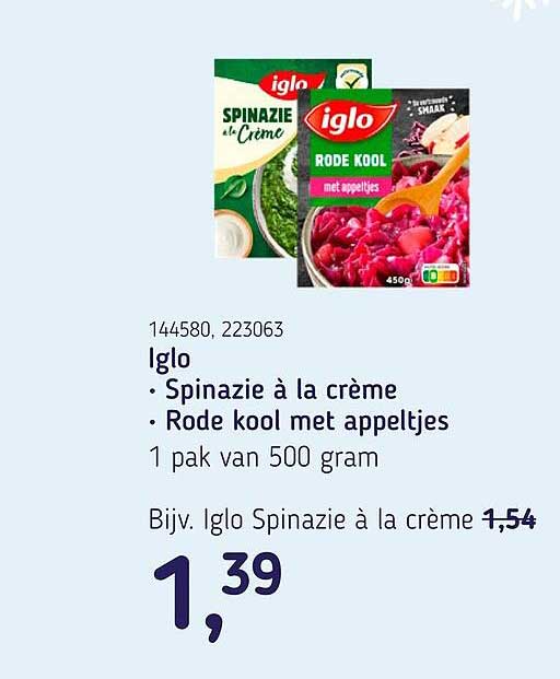 Iglo - Spinazie à la crème - Rode kool met appeltjes