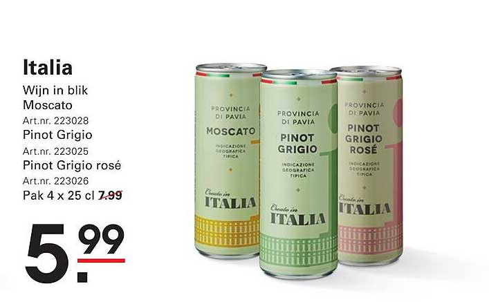 Italia Wijn in blik Moscato Pinot Grigio Pinot Grigio rosé Pak 4 x 25 cl