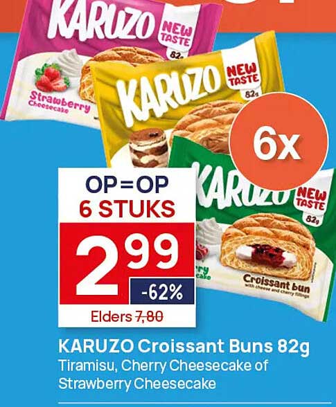 KARUZO Croissant Buns 82g Tiramisu, Cherry Cheesecake of Strawberry Cheesecake