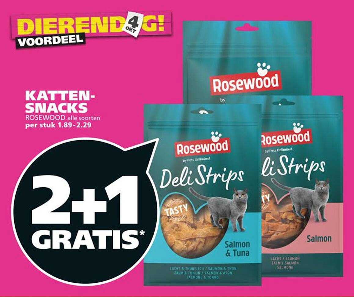 KATTENSNACKS ROSEWOOD alle soorten per stuk 1.89-2.29 2+1 GRATIS