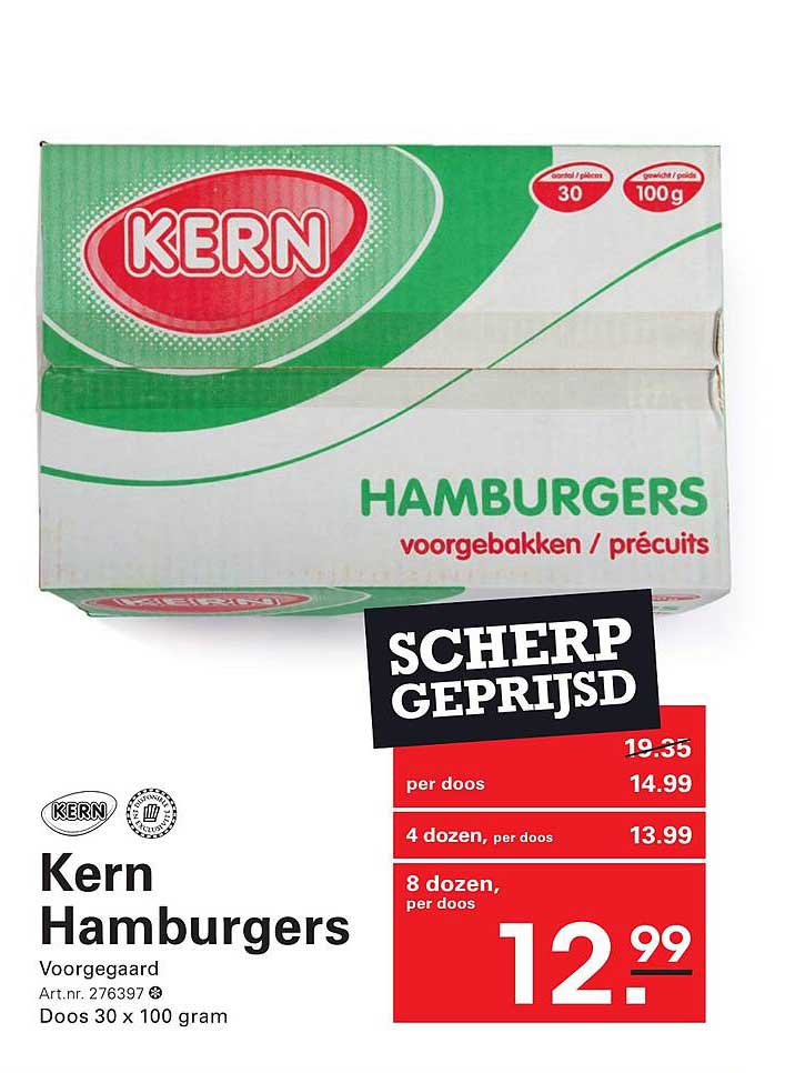 Kern Hamburgers Voorgegaard 30 x 100 gram Scherp geprijsd