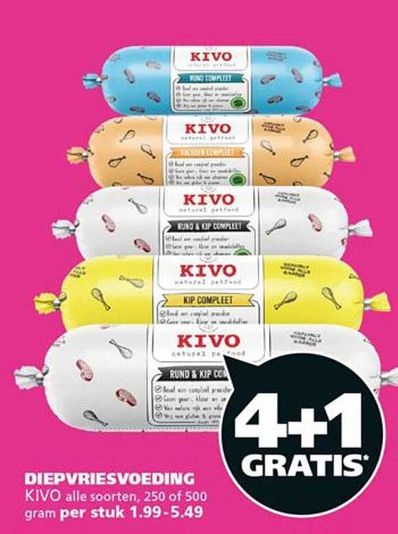 KIVO alle soorten, 250 of 500 gram per stuk 4+1 GRATIS