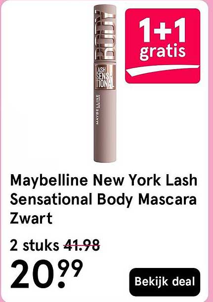Maybelline New York Lash Sensational Body Mascara Zwart 1+1 gratis