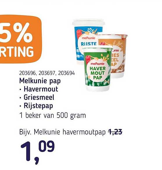 Melkunie pap • Havermout • Griesmeel • Rijstepap 1 beker van 500 gram 5% korting